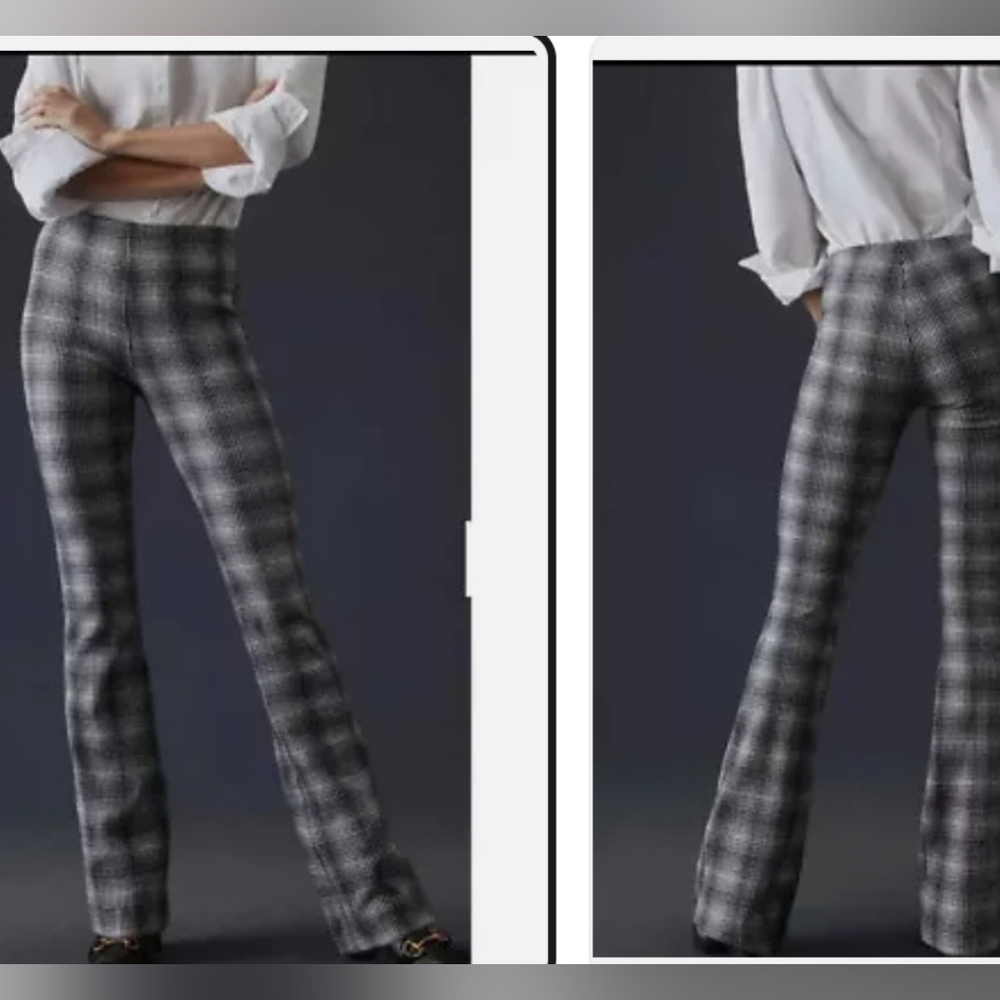 Anthropologie Maeve Gingham Plaid Flared Pull-on Pants Y2K